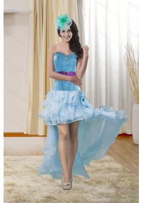 High Low Sweetheart Prom Gown with Ruffles and Beading