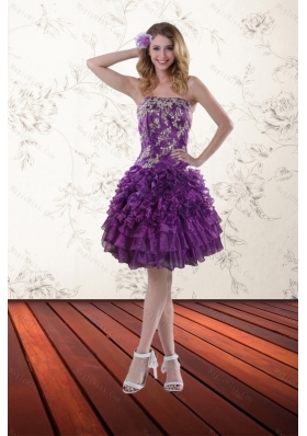 Elegant Strapless 2015 Prom Dresses with Appliques and Ruffles