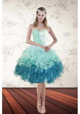 Pretty  Multi Color  Sweetheart Ruffled Prom Gown with Beading