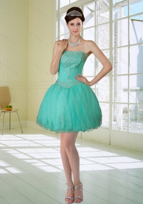 Apple Green Strapless and Short 2015 Prom Dresses with Embroidery and Beading