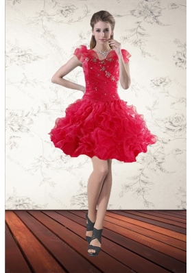 Sweetheart Red 2015 Prom Gown with Ruffled Layers and beading