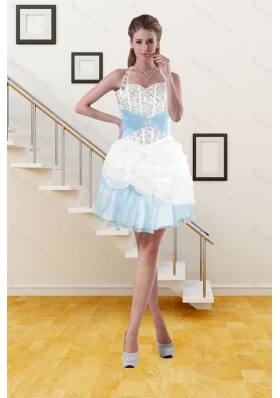 2015 Cheap and New Style Halter Top Prom Dresss with Pick Ups and Beading