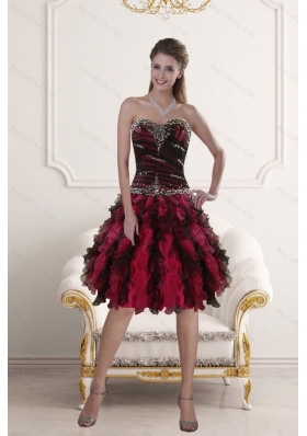 Sweetheart Multi Color Prom Gown with Ruffles and Beading