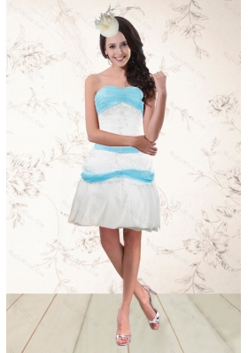Cheap White and Baby Blue Strapless Prom Dresses for 2015