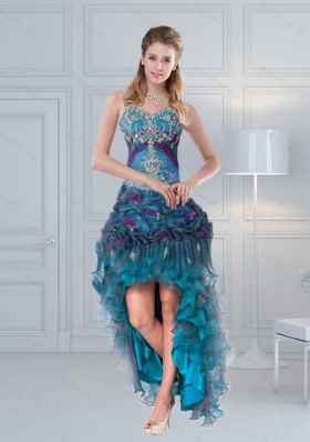 2015 Pretty Straps Multi Color Prom Gown with Embroidery and Hand Made Flower