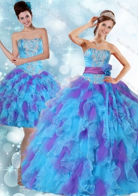 Beaded Strapless Multi Color Quinceanera Dresses with Ruffles and Sash for 2015