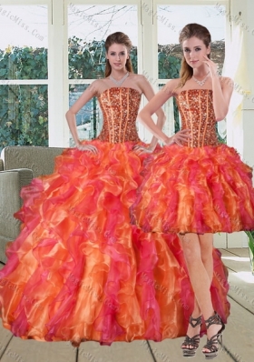 2015 Multi Color Strapless Quinceanera Dress with Beading and Ruffles