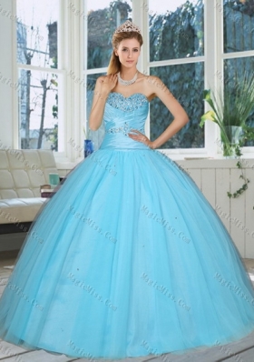 Cute Baby Blue Sweetheart Beaded Quinceanera Dress for 2015