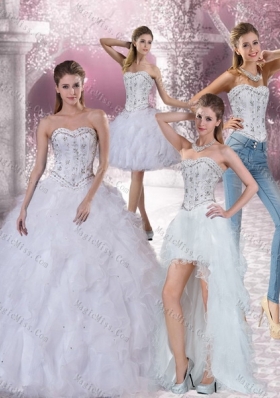 White Sweetheart 2015 New Style Quinceanera Dress with Ruffles and Beading