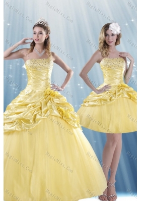 Fashionable and Detachable Strapless 2015  Quince Dresses with Beadings and Pick Ups