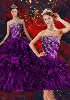 2015 Strapless Sweet Fifteen Dresses with Embroidery and Ruffles