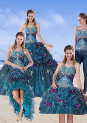 2015 Detachable Multi Color Sweet Fifteen Dresses with Hand Made Flower and Pick Ups