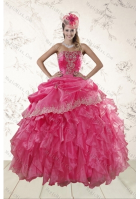 New Style Ruffles and Appliques Quinceanera Dresses in Hot Pink