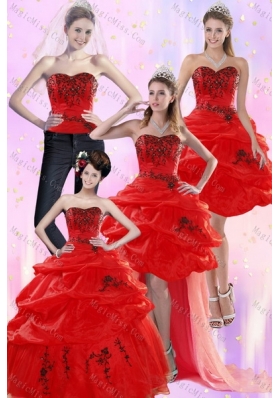 Pretty and Detachable Red Quinceanera Dresses with Appliques and Pick Ups for 2015