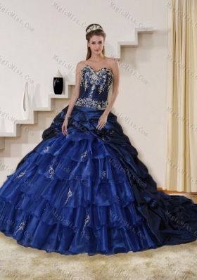 2015 Detachable Embroidery and Beading Strapless Quinceanera Dress in Navy Blue
