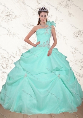 Pretty Beading and Appliques Sweet Fifteen Dresses for Quince in Apple Green