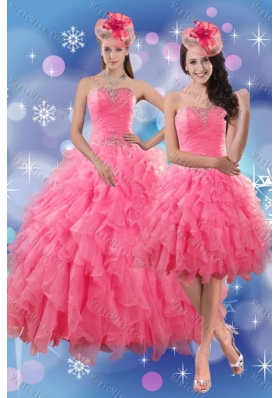Pretty  and Detachable Rose Pink Quince Dresses with Ruffles and Beading for 2015