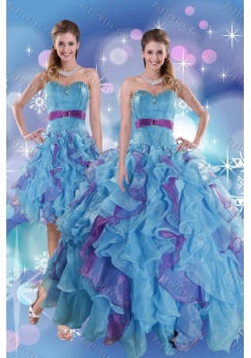 2015 Pretty and Detachable Multi Color Quince Dresses with Ruffles and Beading