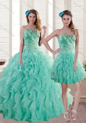 New Style Aqua Blue Quince Dresses with Beading and Ruffles for 2015