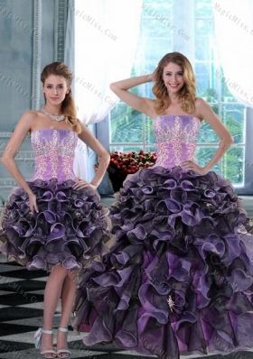 2015 Elegant and Detachable Appliques and Ruffles Quinceanera Dresses in Multi Color