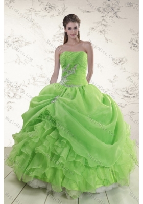 New Style Spring Green Strapless Quinceanera Dresses with Ruffles and Beading