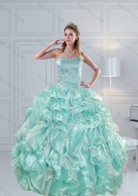 2015 New Style Strapless Beading Quinceanera Dresses in Aqual Blue