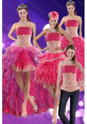 2015 Modest Beading and Lace Sweet Fifteen Dresses in Hot Pink