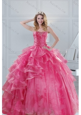 2015 New Style Pink Strapless Sweet 15 Dresses with Beading and Ruffles