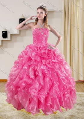 Gorgeous Hot Pink  Sweet Fifteen Dresses with Beading and Ruffles for 2015