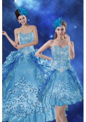 New Style Teal 2015 Quince Dresses with Embroidery and Pick Ups