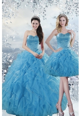 2015 Fashionable and Detachable Baby Blue Dresses for Quince with Beading and Ruffles