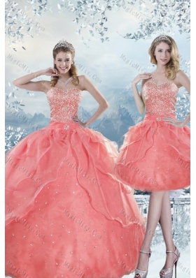 2015 New Style and Detachable Beading Quinceanera Dresses in Watermelon
