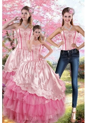 Pink Strapless 2015 Quinceanera Dresses with Embroidery and Ruffles