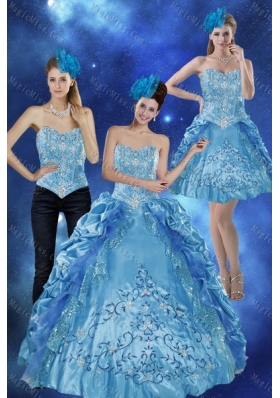 2015 Detachable Sweetheart Teal Quinceanera Gown with Embroidery and Pick Ups