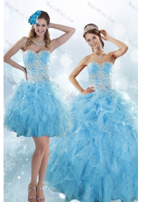 Sophisticated and Detachable Appliques and Ruffles Baby Blue Sweet 15 Dresses
