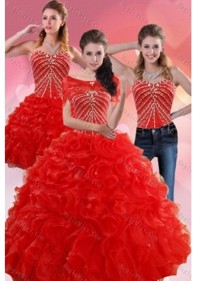 Exquisite Red Quince Dresses With Beading and Ruffles for 2015