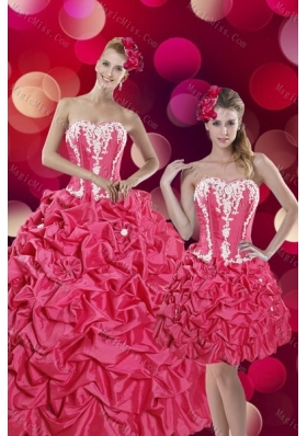 2015 Pretty and Detachable Hot Pink Sweet 15 Dresses with Pick Ups and Appliques