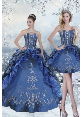 Custom and Detachable Made Embroidery and Beading Blue Quince Dresses for 2015