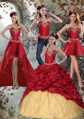 2015 Detachable Wine Red Sweetheart Quinceanera Dresses with Embroidery and Pick Ups