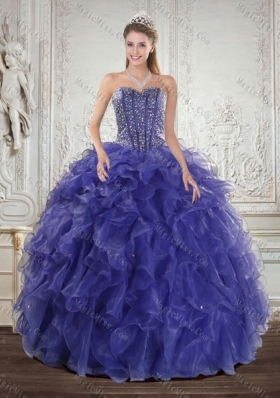 Wonderful Royal Bule Quince Dresses with Beading and Ruffles for 2015
