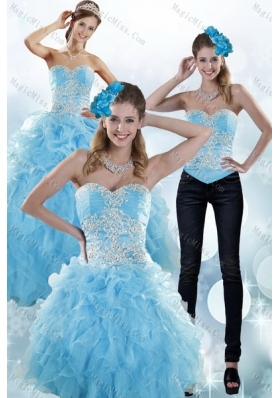 Sturning Baby Blue Sweetheart 2015 Sweet 15 Dresses with Embroidery and Ruffles