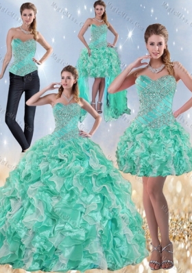 Exclusive Sweetheart Quinceanera Dresses in Apple Green with Ruffles and Beading for 2015