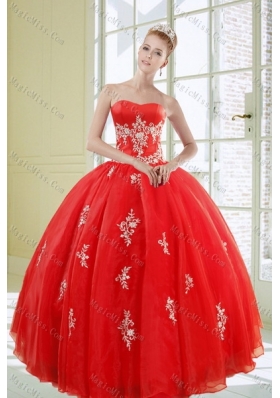 2015 Popular Red Sweet Fifteen Dresses with Appliques