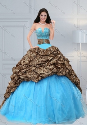 Luxurious 2015 Baby Blue Leopard Printed Quinceanera Dresses with Beading