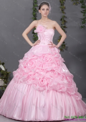 2015 Unique Pink Quinceanera Gowns with Hand Made Flowers and Ruffles
