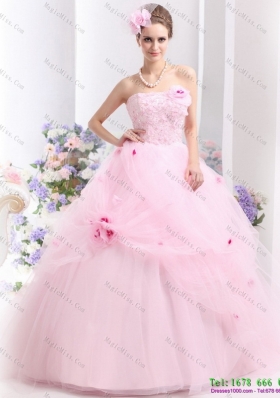 2015 Fashionable Baby Pink Sweet Sixteen Dresses with Hand Made Flowers