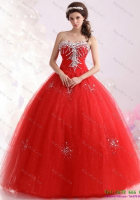 2015 Unique Sweetheart Red Sweet Sixteen Dresses with Rhinestones