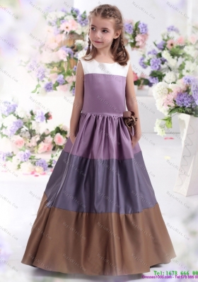 2015 Fashionable Multi Color Scoop Little Girl Pageant Dress with Bownot