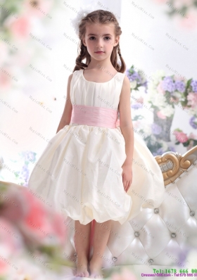 Fashionable White Scoop 2015 Little Girl Pageant Dress with Light Pink Sash