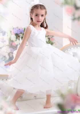 Fashionable Scoop White Bownot A Line Little Girl Pageant Dresses for 2015